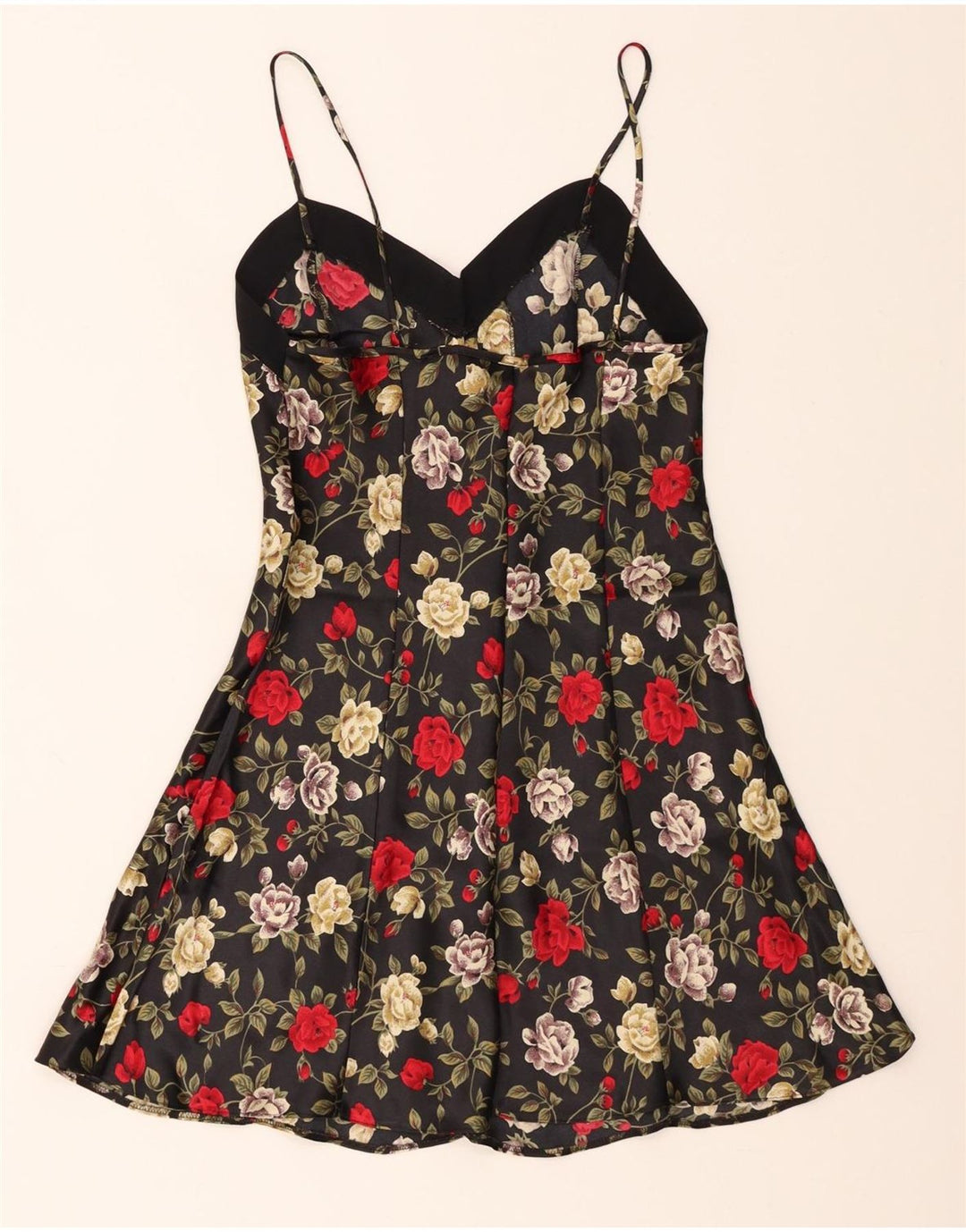 ST. BERNARD Womens Slip Dress UK 12 Medium Black Floral Polyester Vintage St. Bernard and Second-Hand St. Bernard from Messina Hembry 