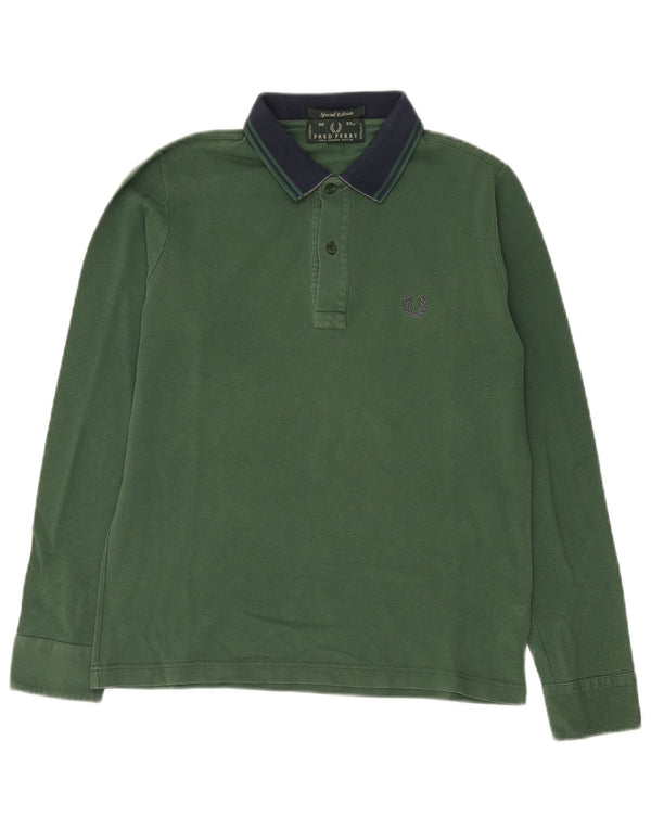 Polo da rugby da uomo a maniche lunghe Fred Perry, piccola, in cotone color block verde