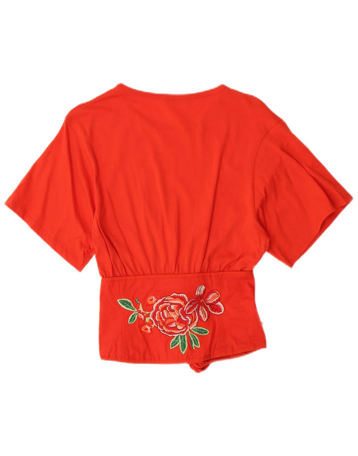 ZARA Camicetta Corta da Donna Top UK 8 Piccolo Arancione Floreale