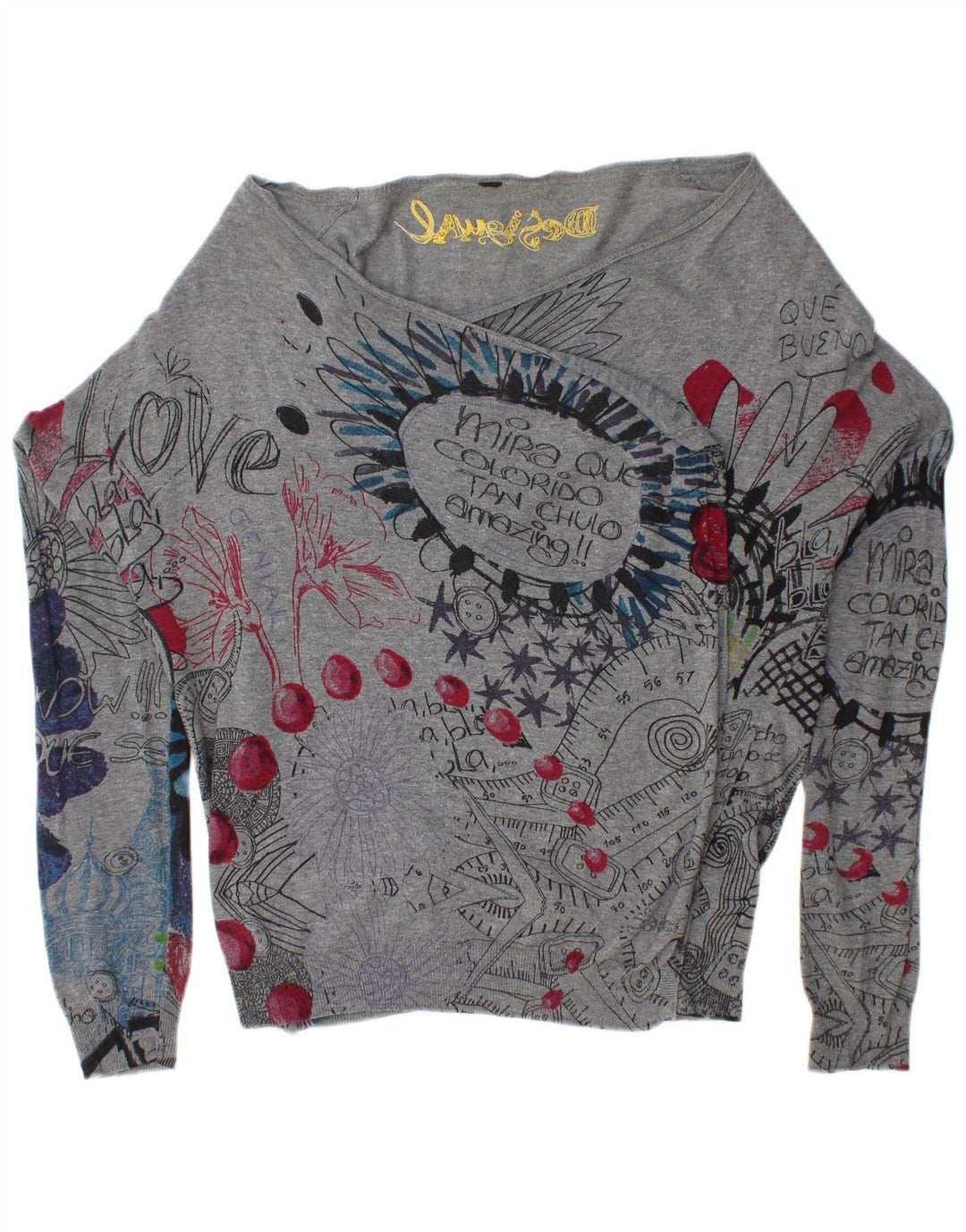 Maglione cardigan grafico da donna DESIGUAL UK 16 grande grigio