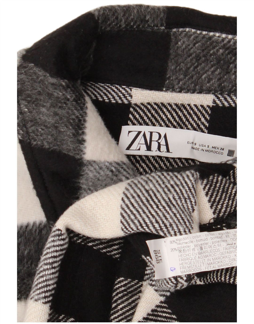 Giubbotto bomber corto oversize da donna Zara UK 10 piccolo in cotone a quadretti nero