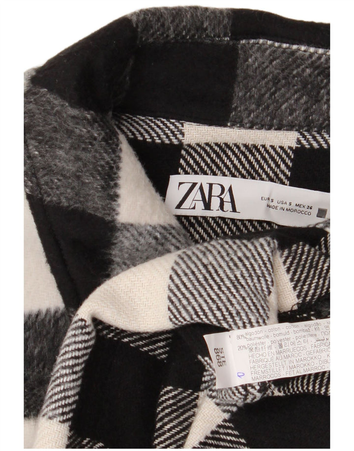 Giubbotto bomber corto oversize da donna Zara UK 10 piccolo in cotone a quadretti nero