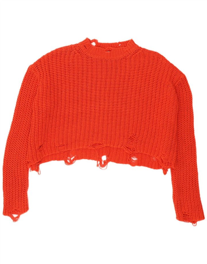 Zara Donna Maglione Corto Oversize con Collo Dolcevita UK 10 Piccolo Arancione