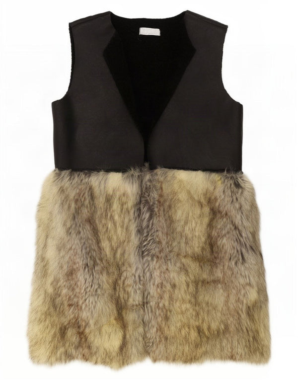 Gilet vintage da donna in pelliccia sintetica Sherpa UK 16 grande color block nero