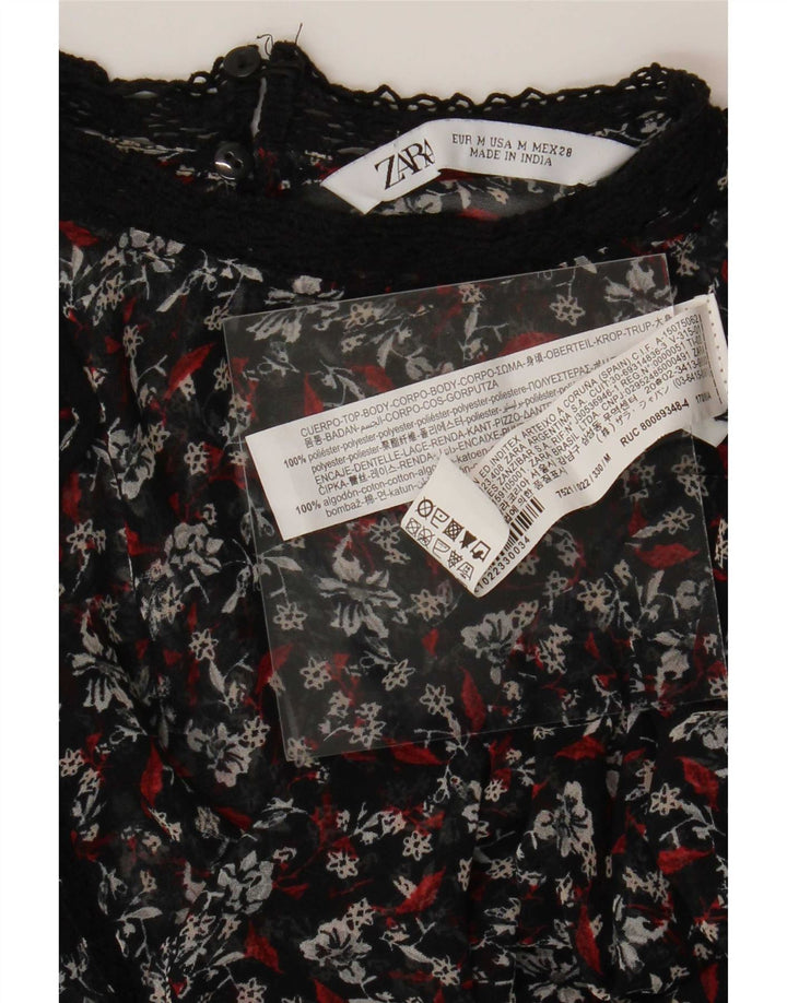 Camicetta a maniche lunghe da donna Zara UK 14 Poliestere floreale nero medio