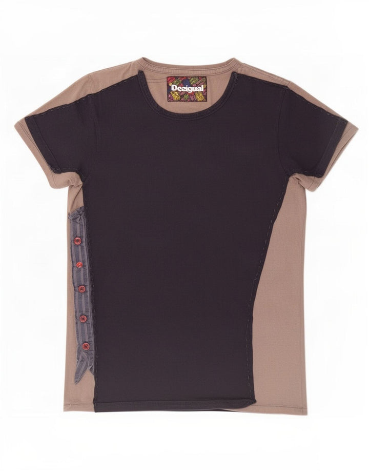 Desigual T-shirt da uomo Top in cotone color block grigio medio