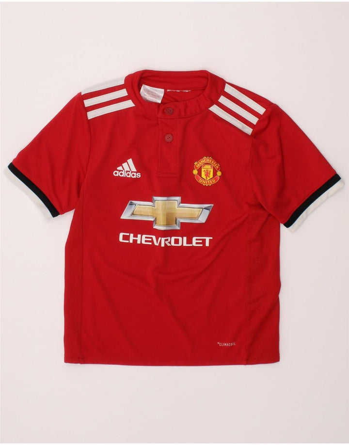 Maglietta grafica Adidas da ragazzo del Manchester United, 3-4 anni, in poliestere rosso