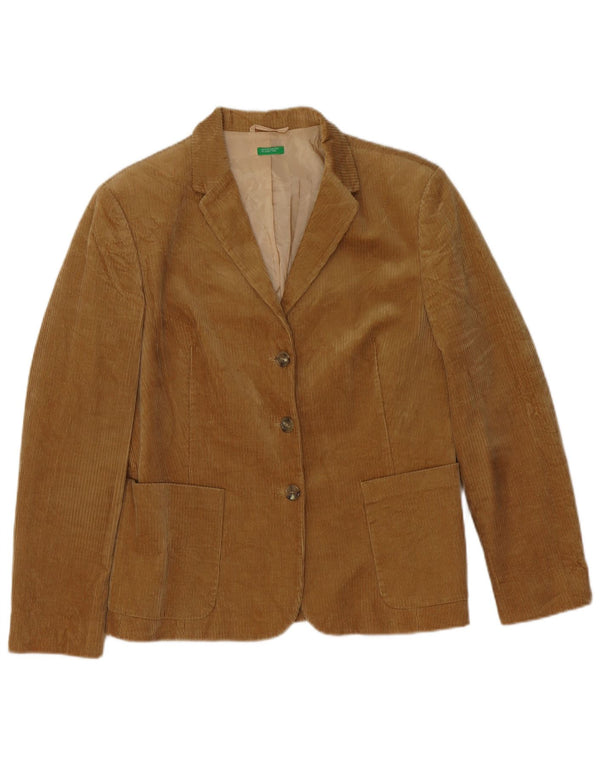 Giacca da donna in velluto a coste a 3 bottoni Benetton IT 46 Large in cotone marrone