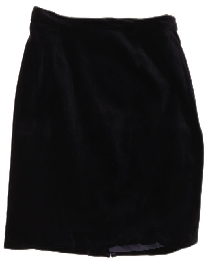 Gonna a tubino a vita alta in velluto da donna VINTAGE IT 42 medio W26 blu navy