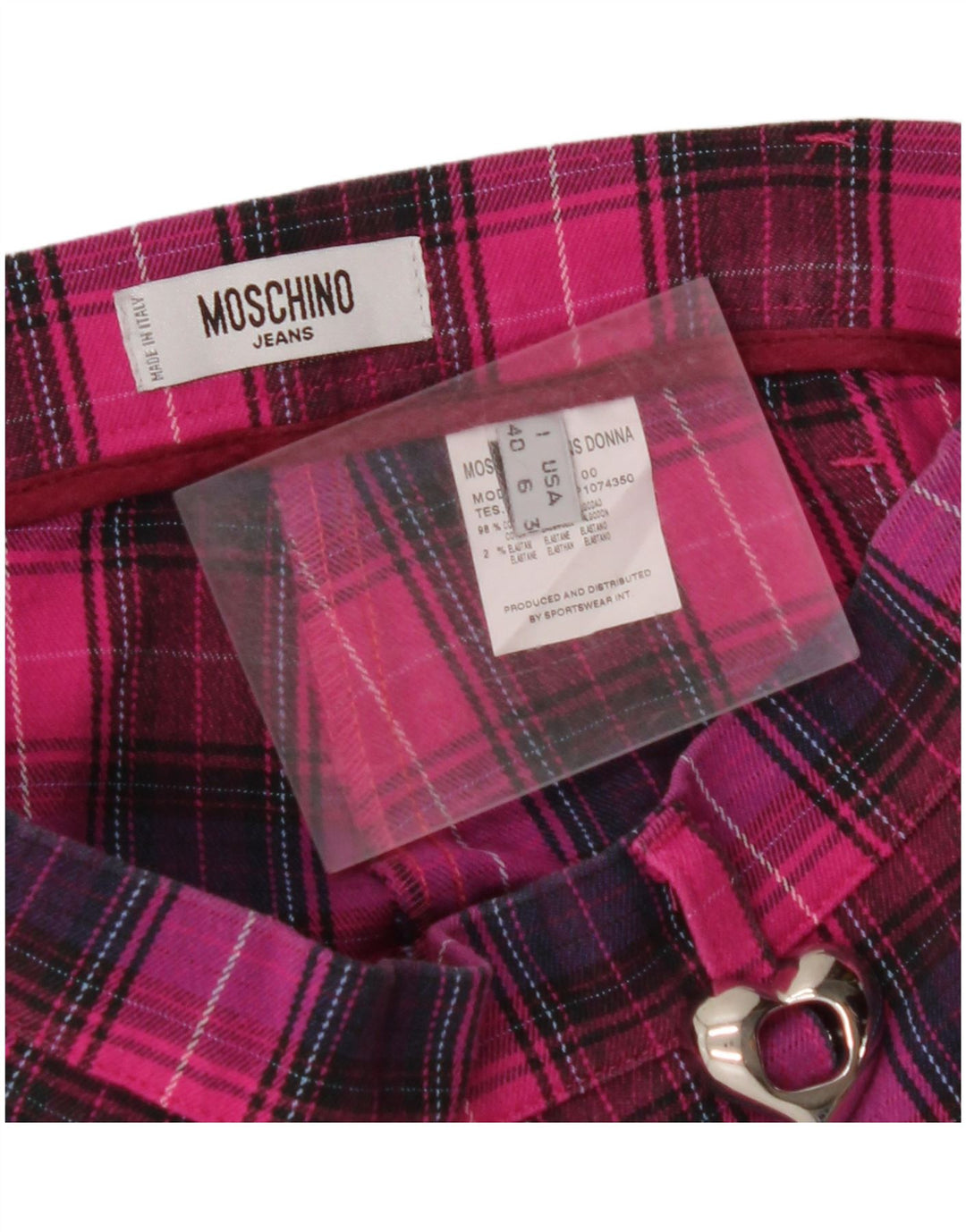 Pantaloni casual dritti da donna MOSCHINO UK 10 piccoli W28 L28 quadri rosa