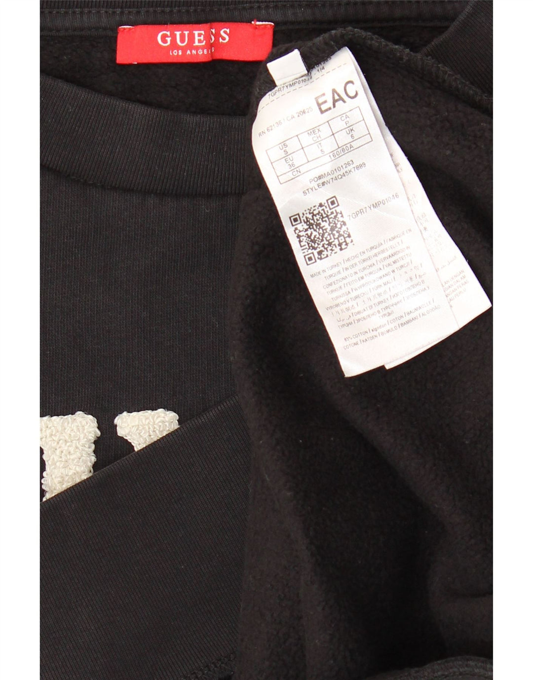 GUESS Womens Oversized Graphic Sweatshirt Jumper UK 6 XS Black Striped