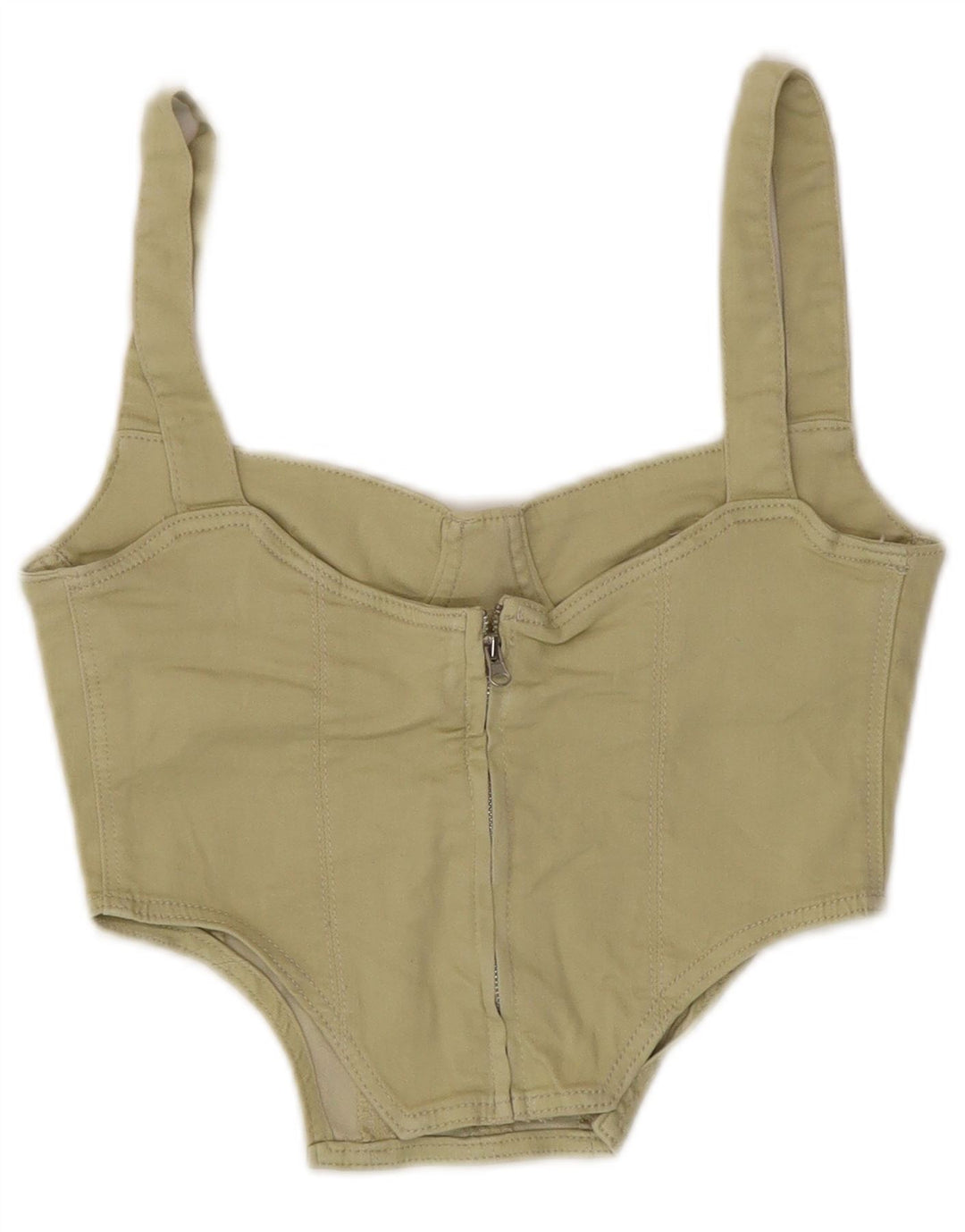 Top a corsetto da donna Zara UK 8 piccolo in cotone kaki