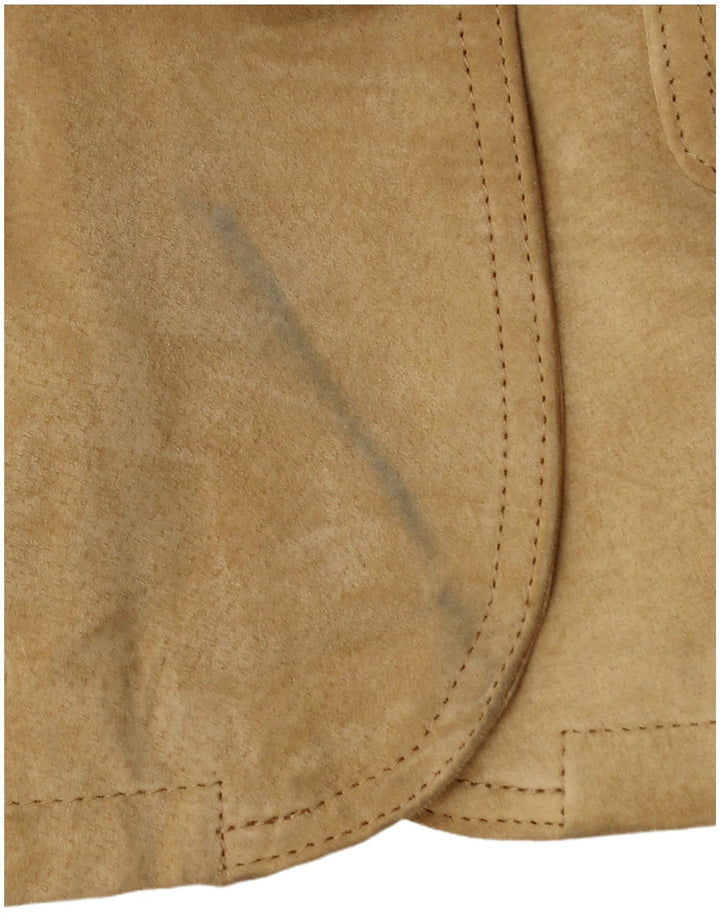 Giacca blazer vintage in pelle scamosciata a 2 bottoni da donna UK 10 piccola in pelle beige