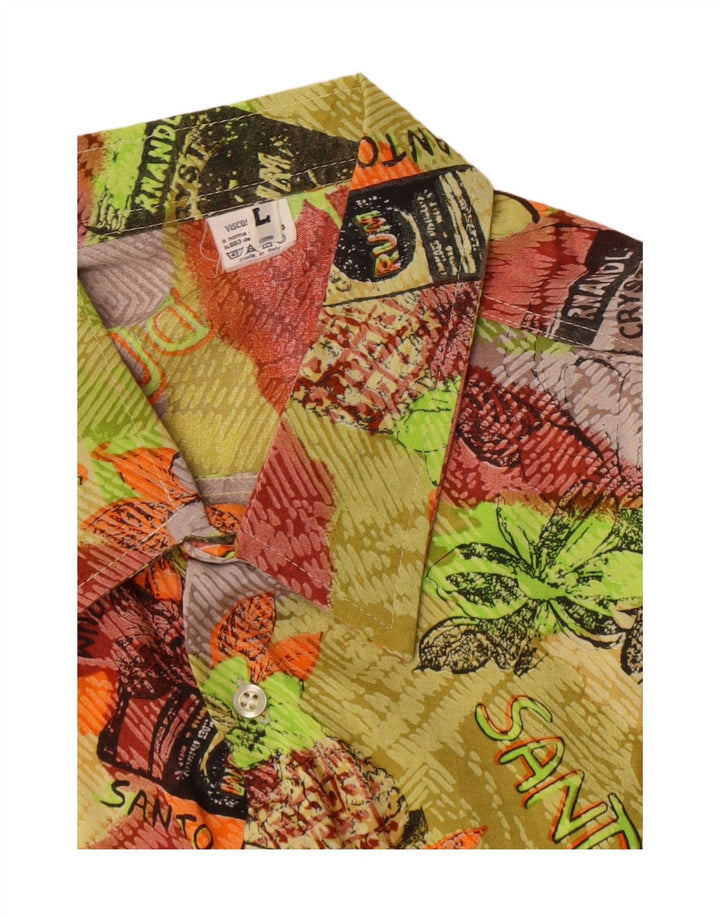 Camicia a maniche corte vintage da uomo con motivo astratto, grande, retrò multicolore