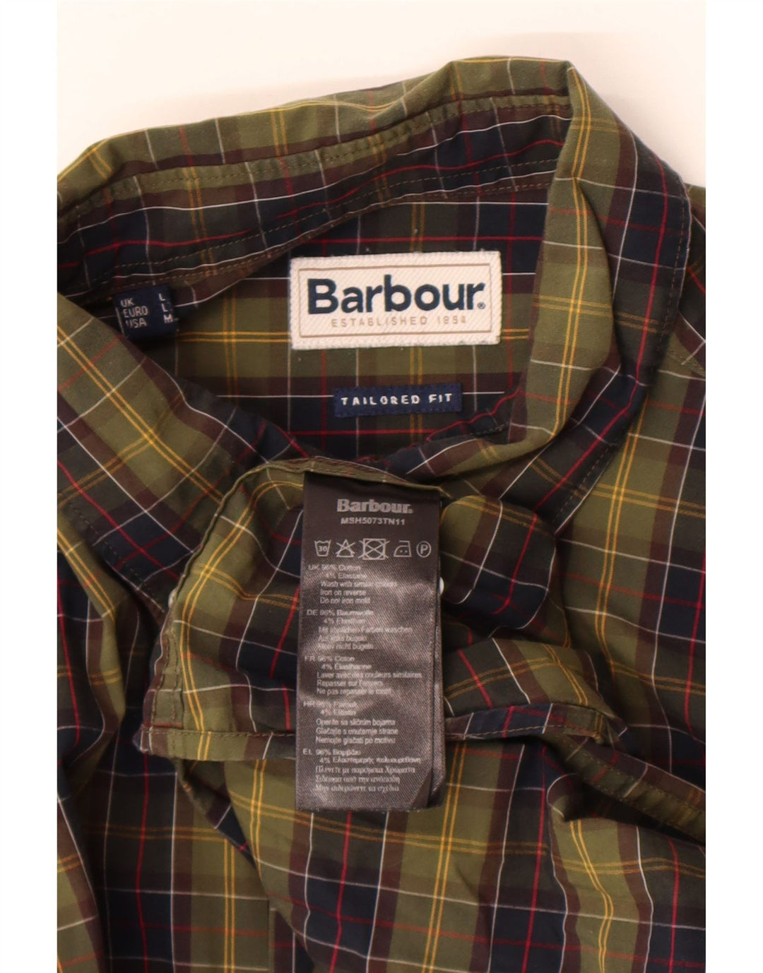 Barbour Uomo Camicia su misura vestibilità grande in cotone a quadri kaki