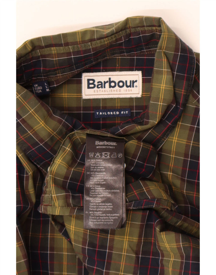 Barbour Uomo Camicia su misura vestibilità grande in cotone a quadri kaki