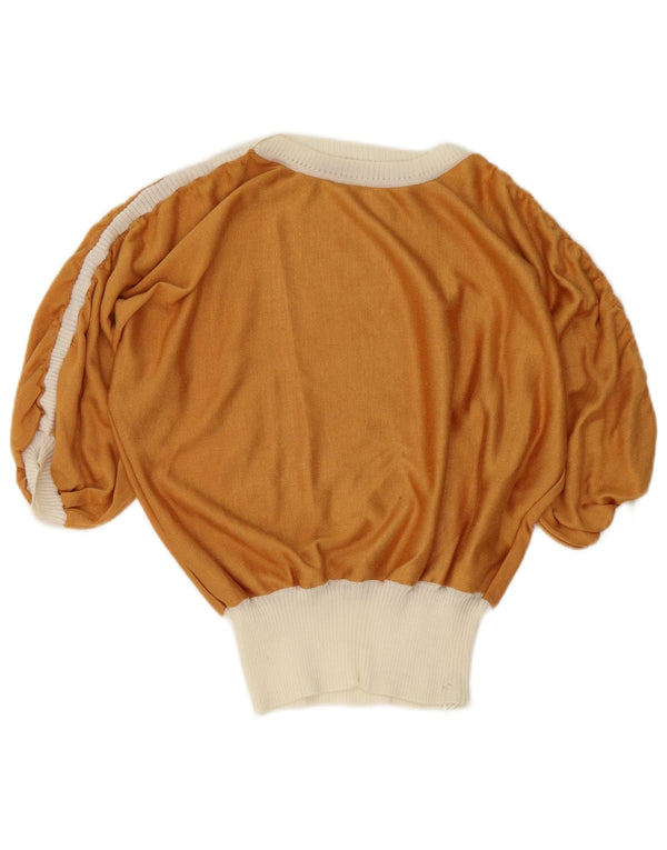 Maglione vintage da donna con scollo a barca con maniche a 3/4 UK 18 XL Marrone