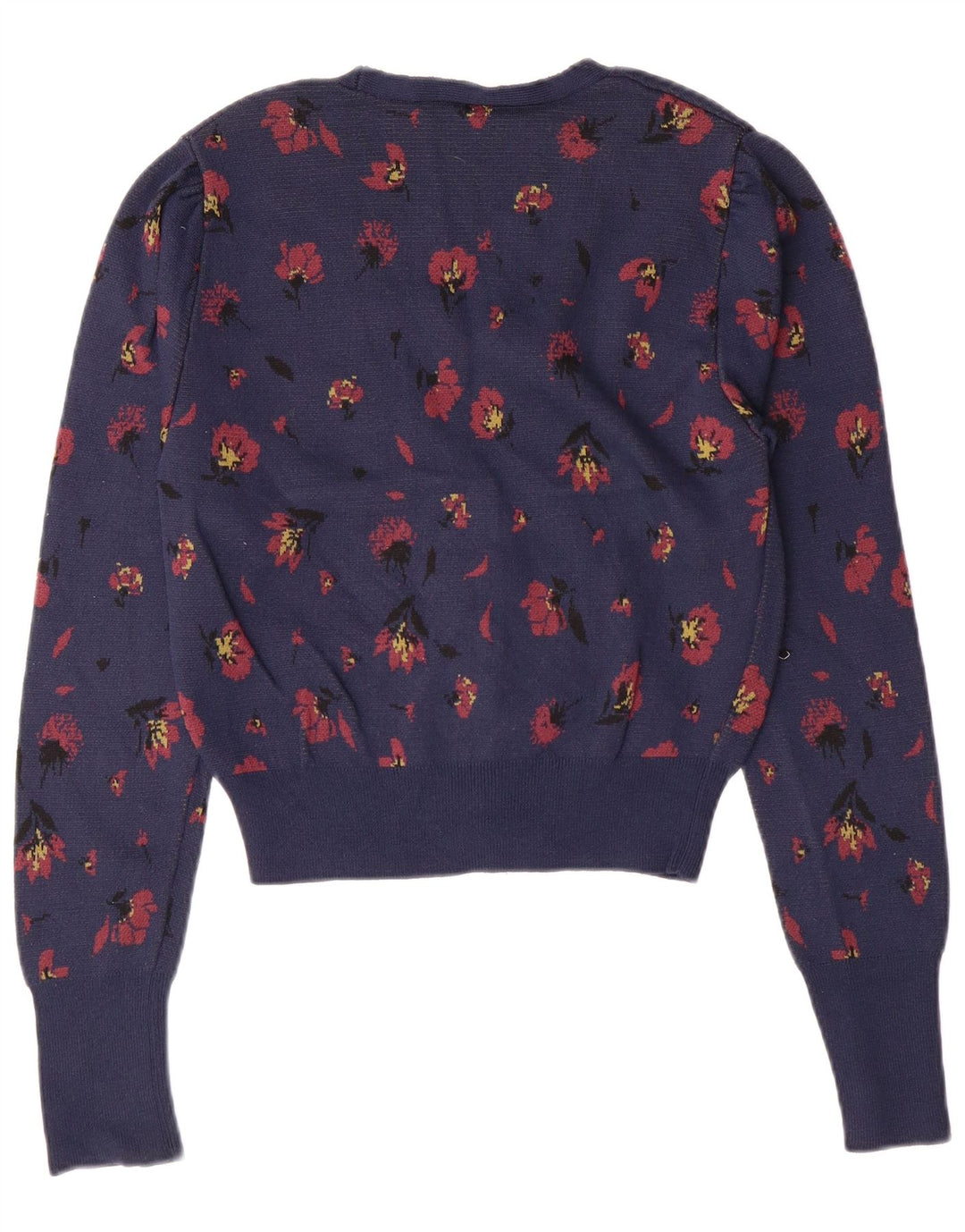 Maglione cardigan corto da donna ZARA UK 10 piccolo poliammide floreale blu navy