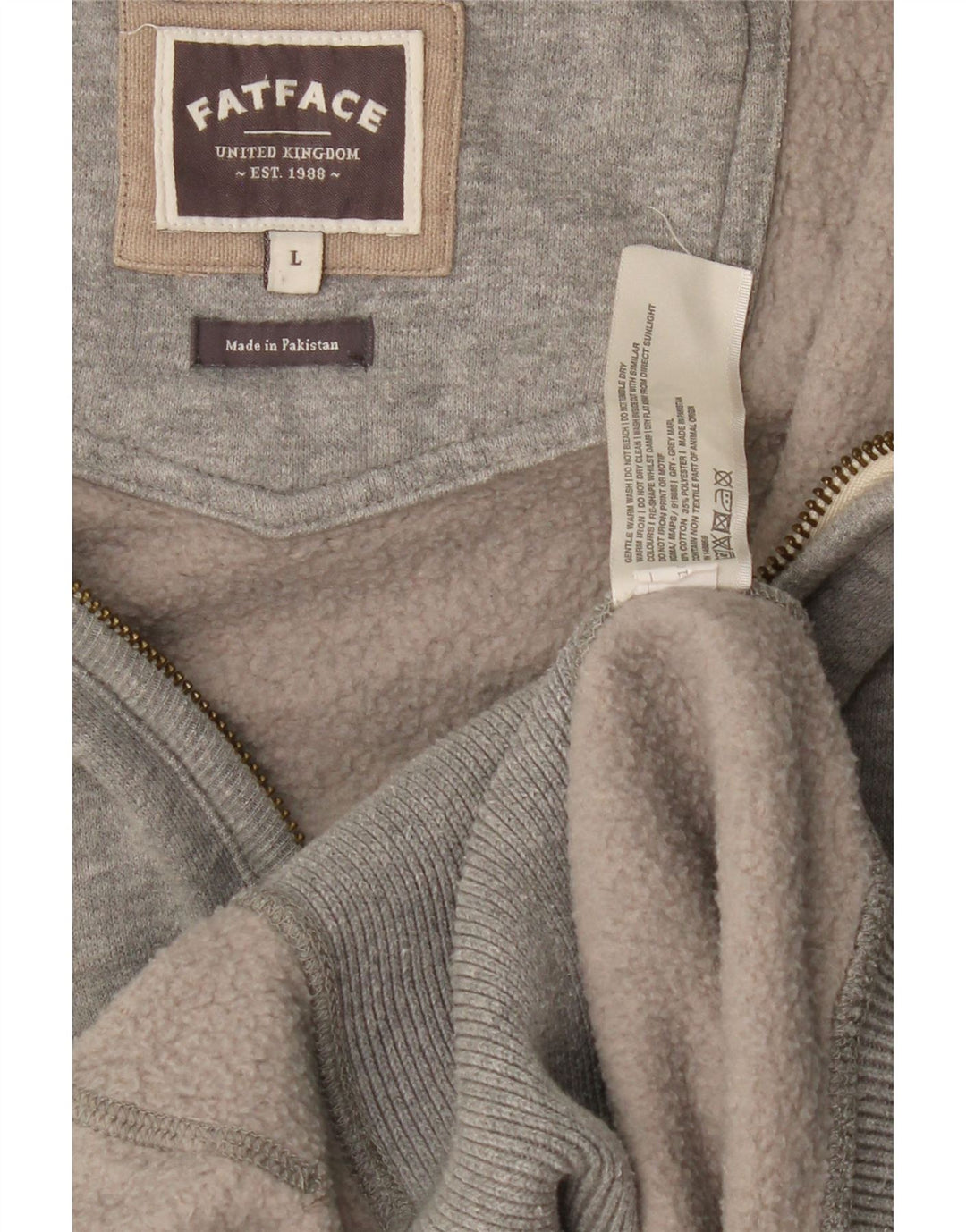 FAT FACE Felpa con cappuccio grafica da uomo con zip grande in cotone grigio