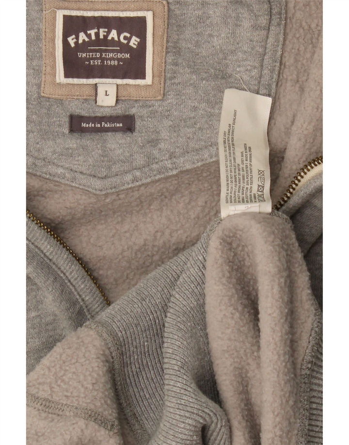 FAT FACE Felpa con cappuccio grafica da uomo con zip grande in cotone grigio