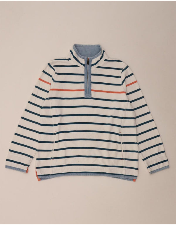 Felpa da donna con collo con zip Fat Face, maglione, UK 16, cotone a righe grandi bianche