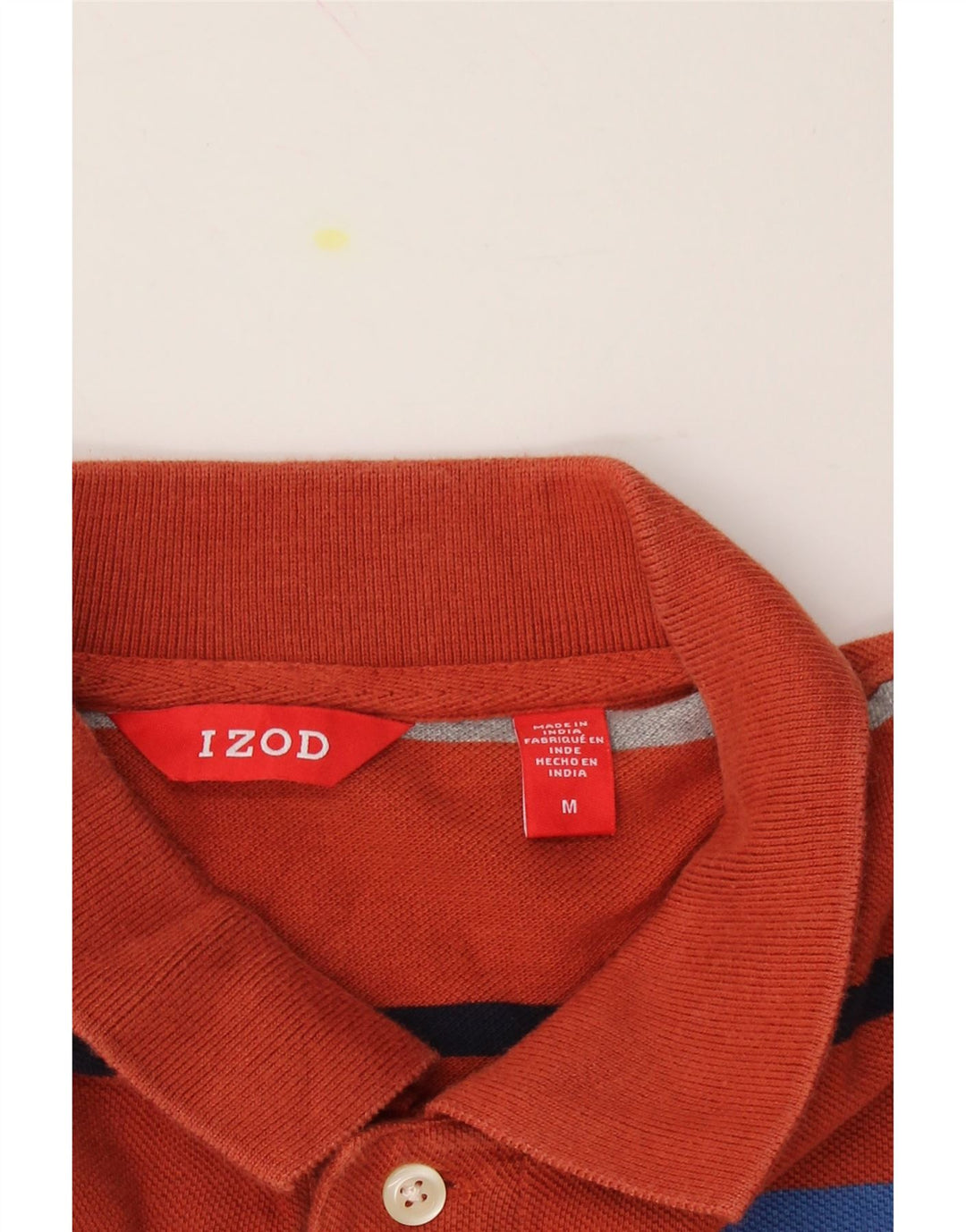 IZOD Mens Polo Shirt Medium Orange Striped Cotton Vintage Izod and Second-Hand Izod from Messina Hembry 