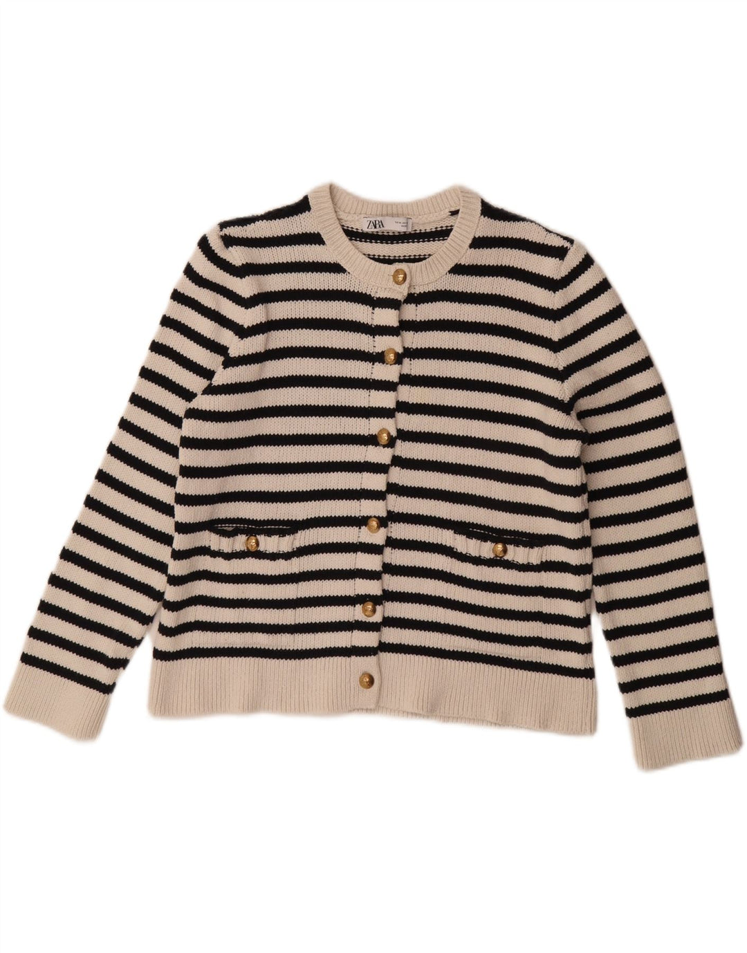 Maglione cardigan oversize da donna ZARA UK 14 a righe bianche medie