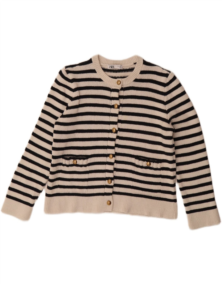 Maglione cardigan oversize da donna ZARA UK 14 a righe bianche medie