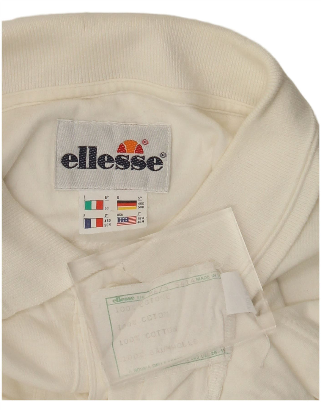 Polo da uomo a maniche lunghe ELLESSE IT 50 cotone geometrico bianco medio