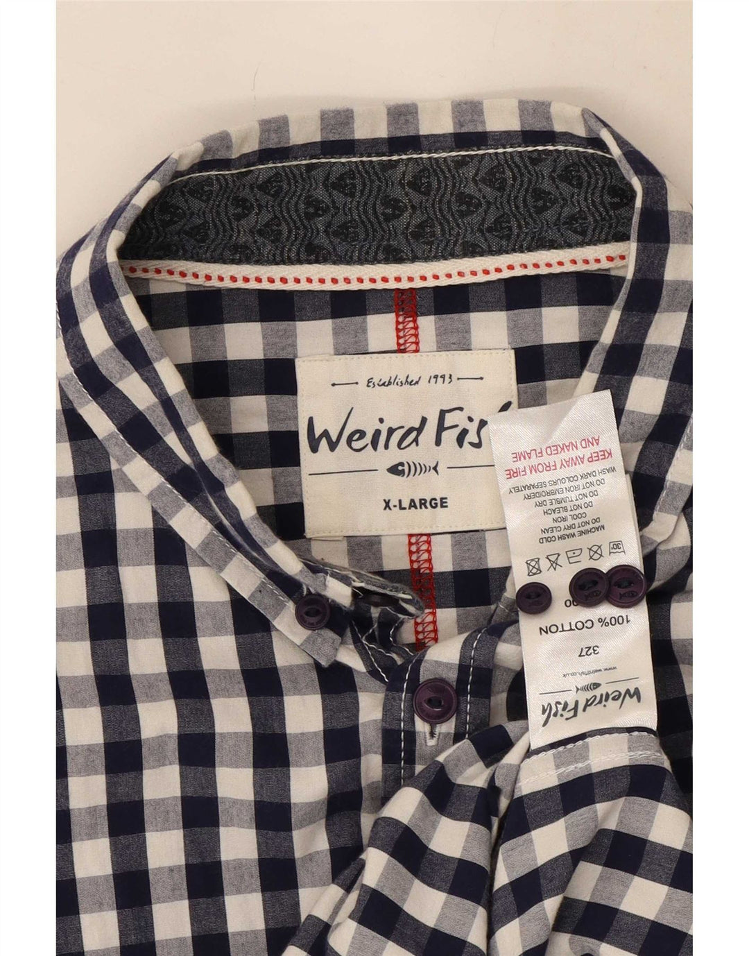 Camicia da uomo Weird Fish XL in cotone a quadretti blu navy