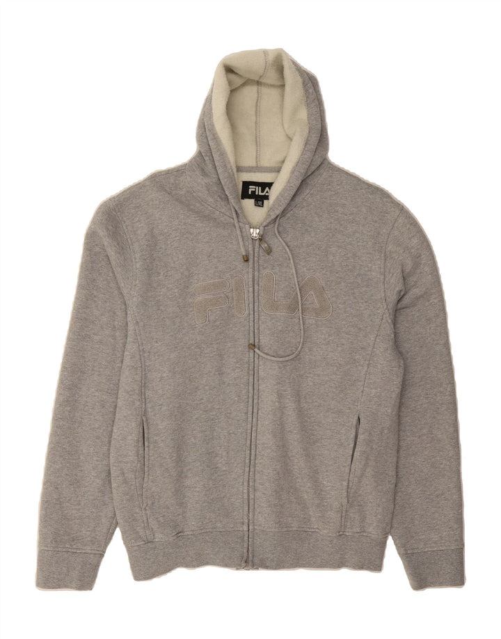 FILA Mens Graphic Zip Hoodie Sweater Large Grey Cotton Vintage Fila and Second-Hand Fila from Messina Hembry 