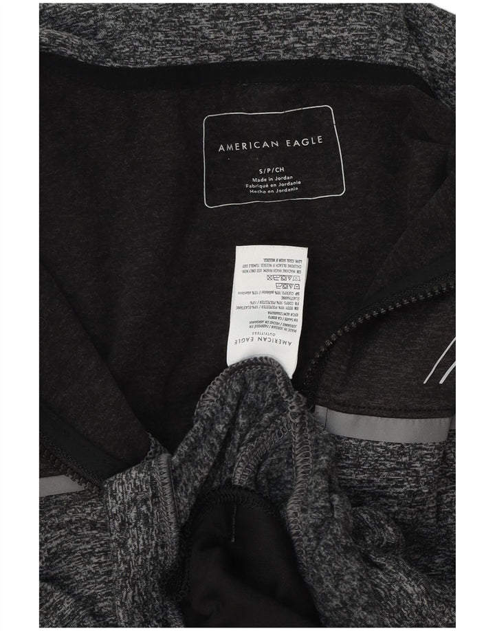 AMERICAN EAGLE Maglione con cappuccio e zip grafica da uomo piccolo grigio screziato