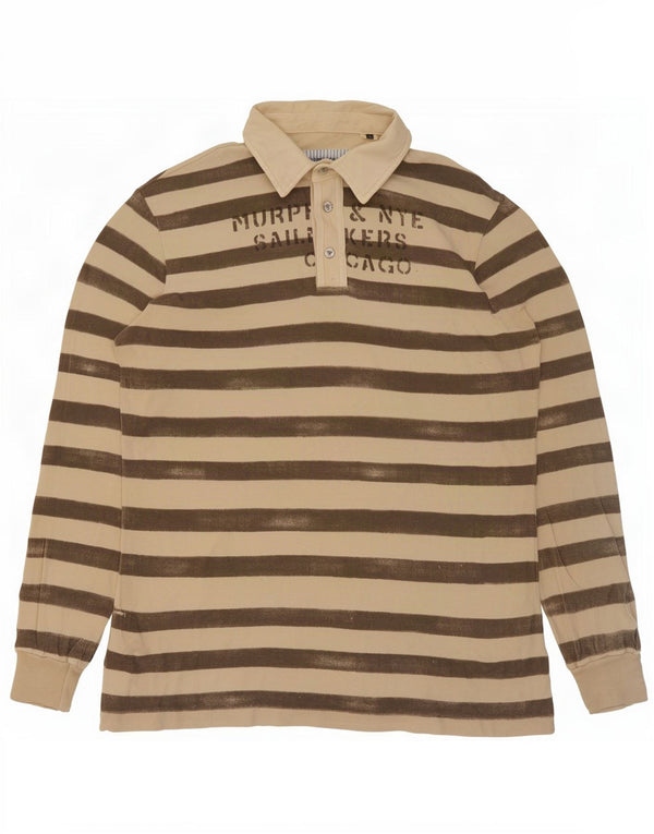 Polo a maniche lunghe grafica da uomo Murphy & Nye 2XL cotone a righe beige