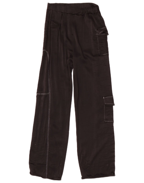Pantaloni cargo Zara da donna a gamba larga piccoli W26 L27 viscosa nera