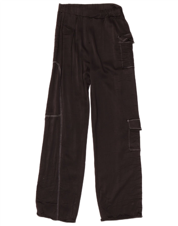 Pantaloni cargo Zara da donna a gamba larga piccoli W26 L27 viscosa nera