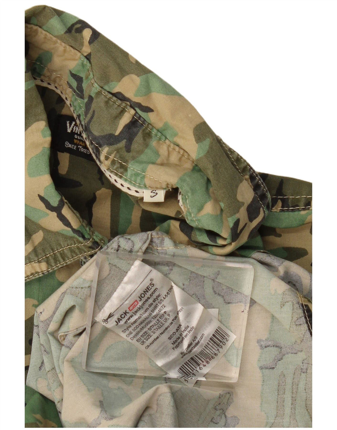 JACK & JONES Camicia a maniche corte da uomo piccola in cotone mimetico kaki