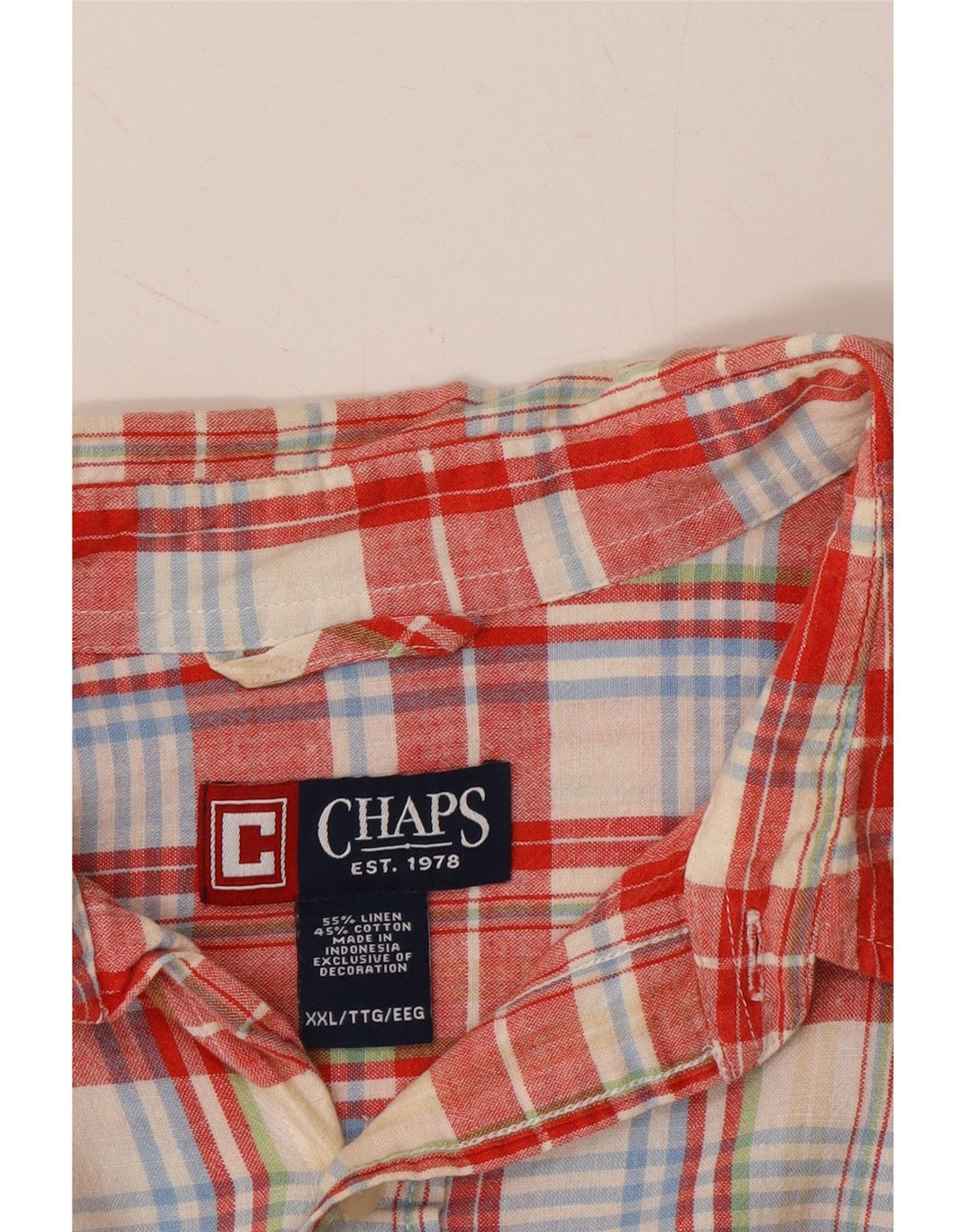 CHAPS Mens Big & Tall Short Sleeve Shirt 2XL Red Check Linen Vintage Chaps and Second-Hand Chaps from Messina Hembry 