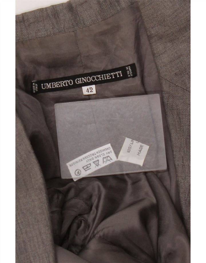 UMBERTO GINOCCHIETTI Giacca Blazer da Donna a 1 Bottone IT 42 Lino Grigio Medio