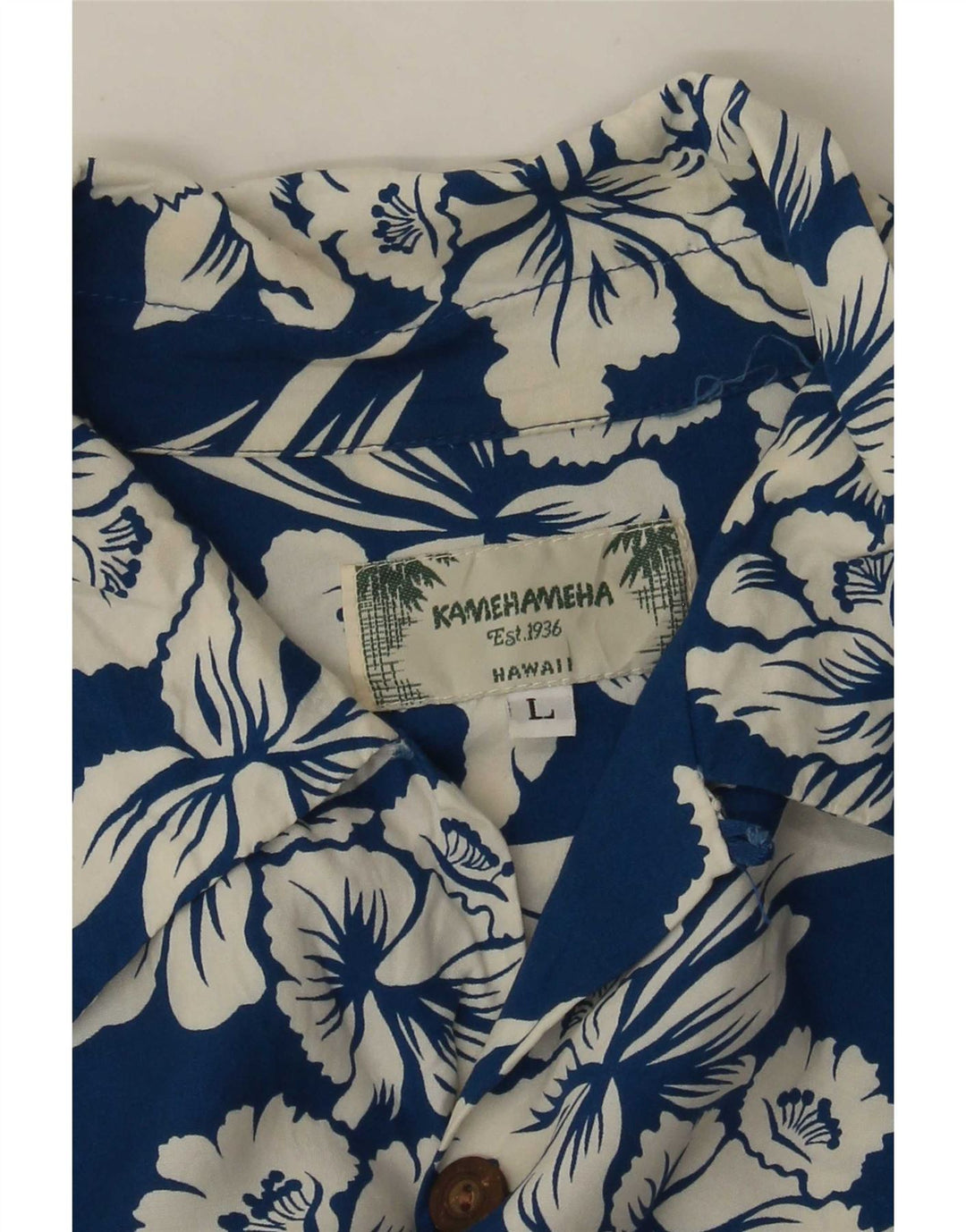 Camicia a maniche corte da uomo Kamehameha grande floreale blu