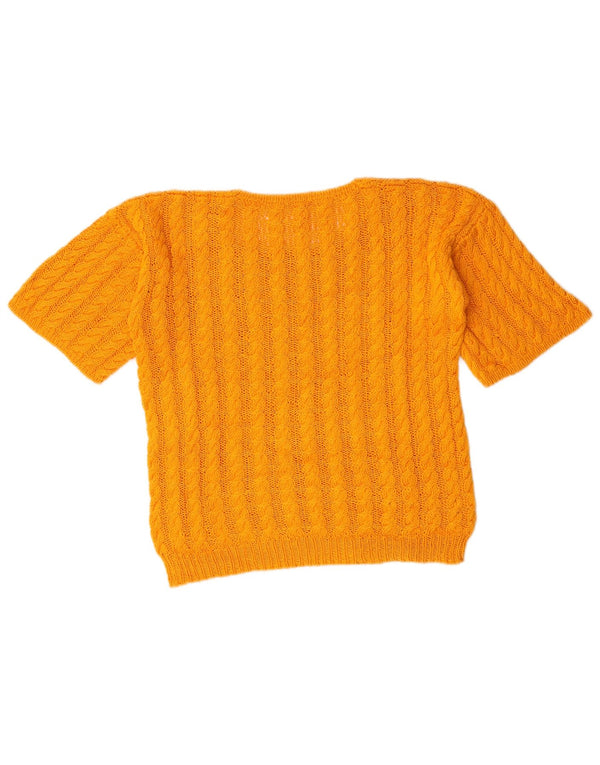 Maglione vintage da donna con scollo a barca corto UK 14 Giallo medio