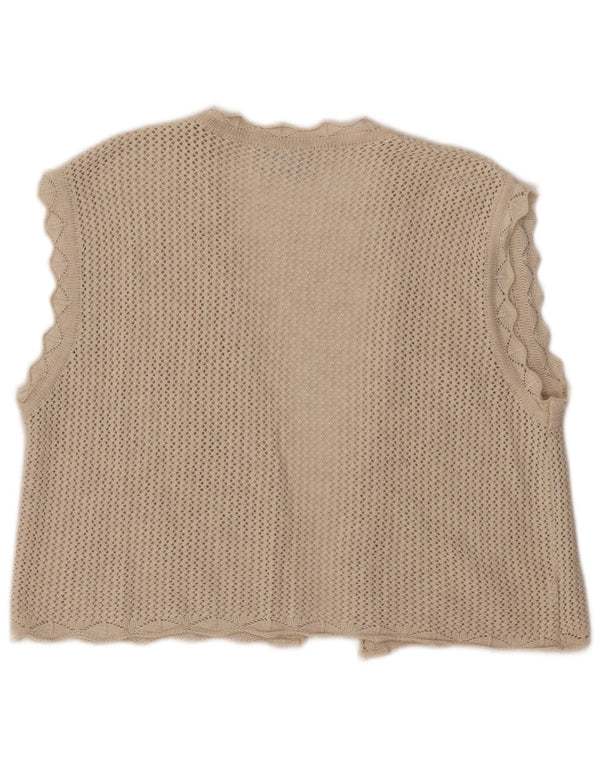 Maglione cardigan all'uncinetto senza maniche corto da donna VINTAGE UK 14 Large Beige