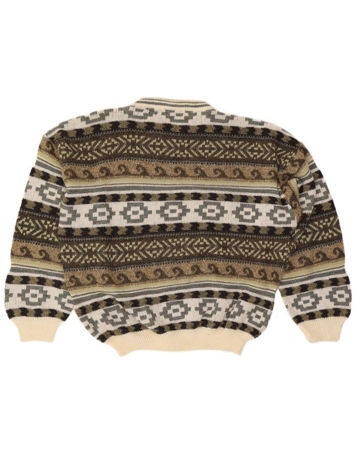 Maglione girocollo da uomo Alcatraz, maglione grande, lana Fair Isle color kaki