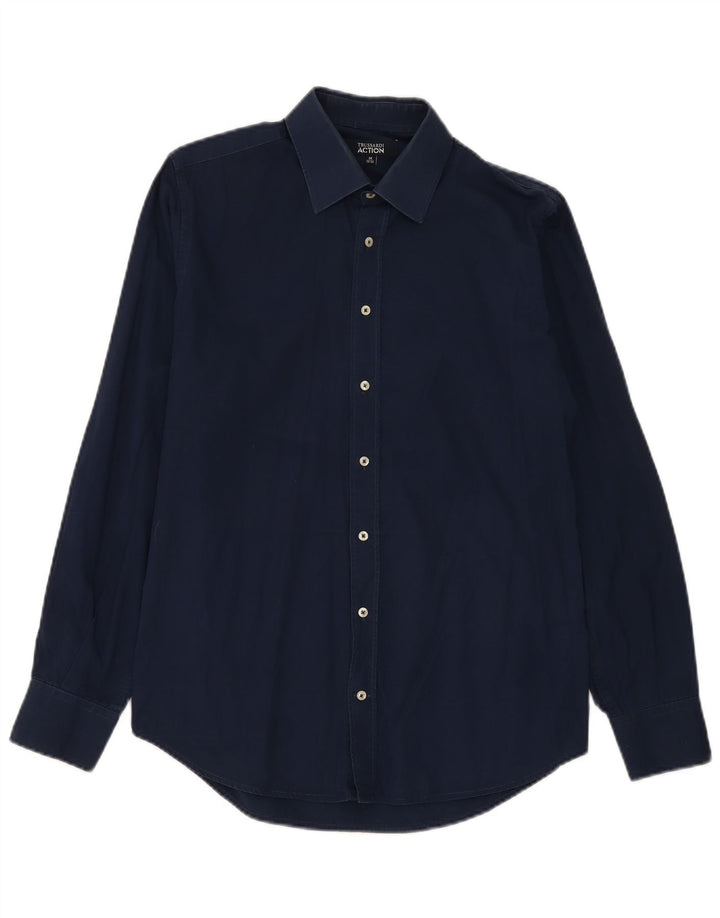 Camicia Trussardi Uomo Taglia 39/40 Media Cotone Blu Navy