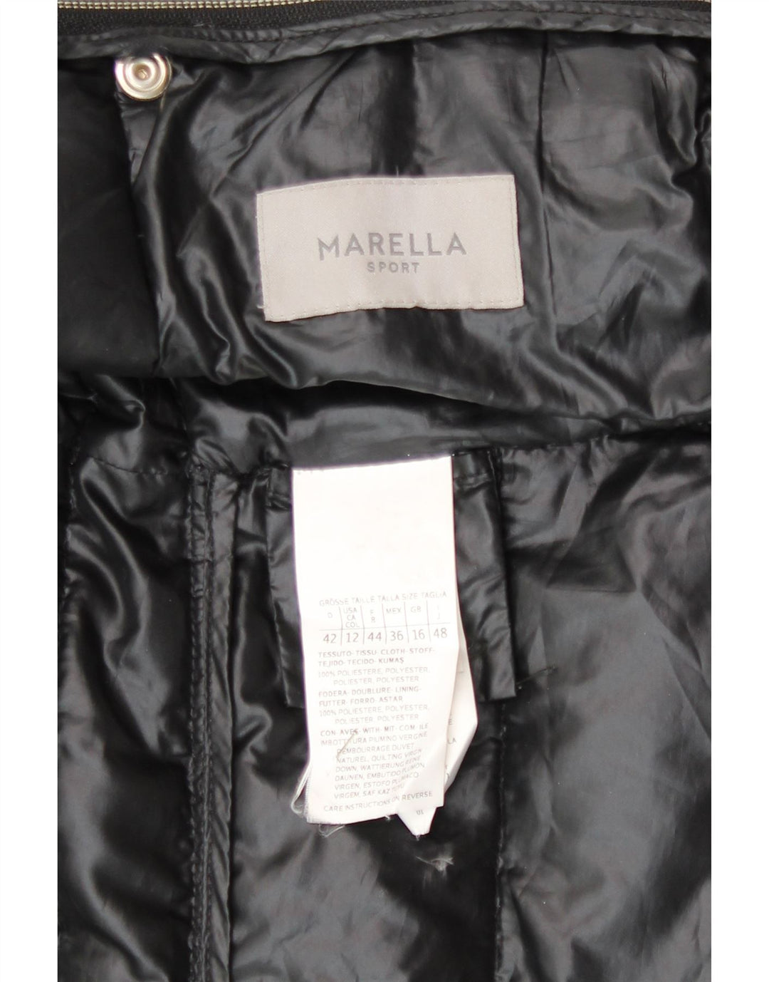 Cappotto imbottito con cappuccio da donna Marella UK 16 grande poliestere nero