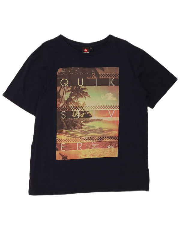 QUIKSILVER Mens Graphic T-Shirt Top Large Navy Blue Cotton