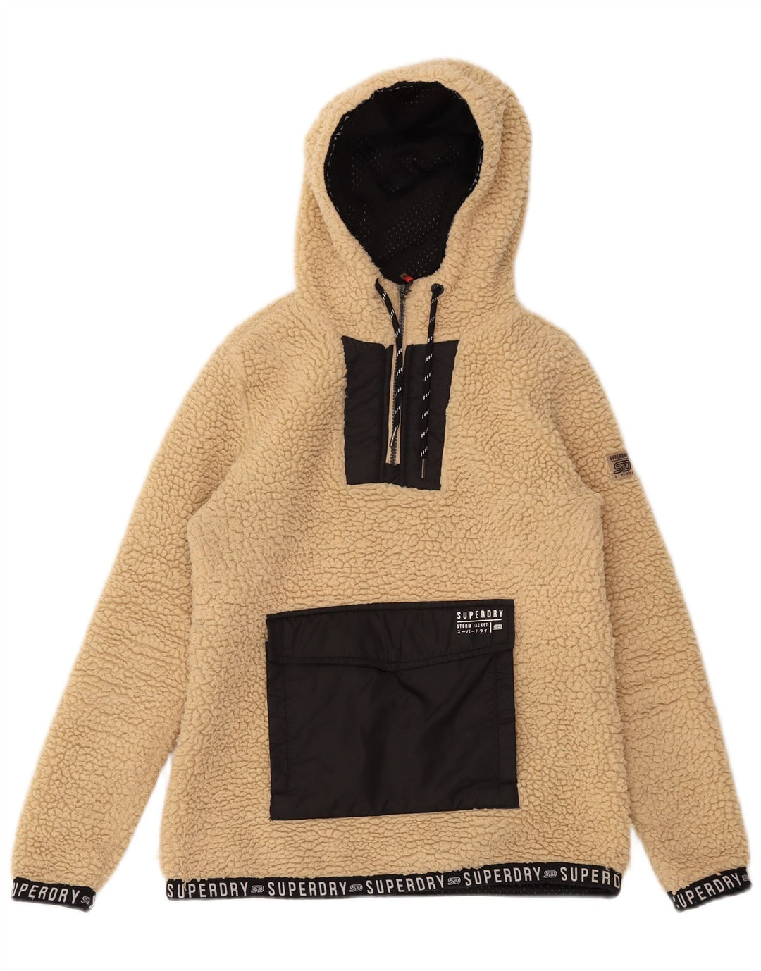 Maglione da donna in pile con grafica oversize Superdry UK 8 Small Beige