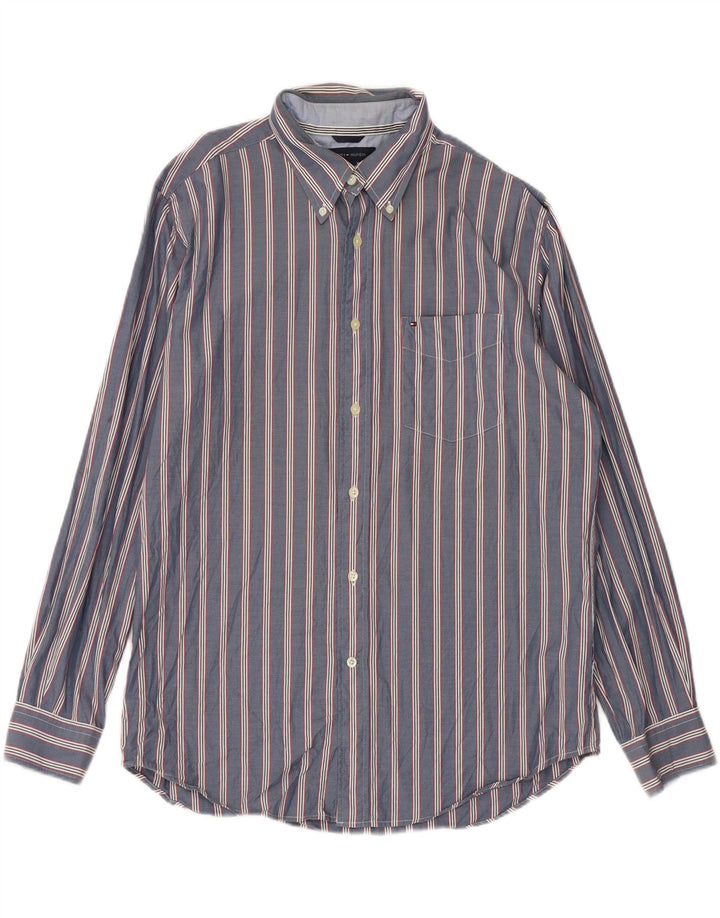 TOMMY HILFIGER Mens Shirt Large Blue Striped Cotton Vintage Tommy Hilfiger and Second-Hand Tommy Hilfiger from Messina Hembry 