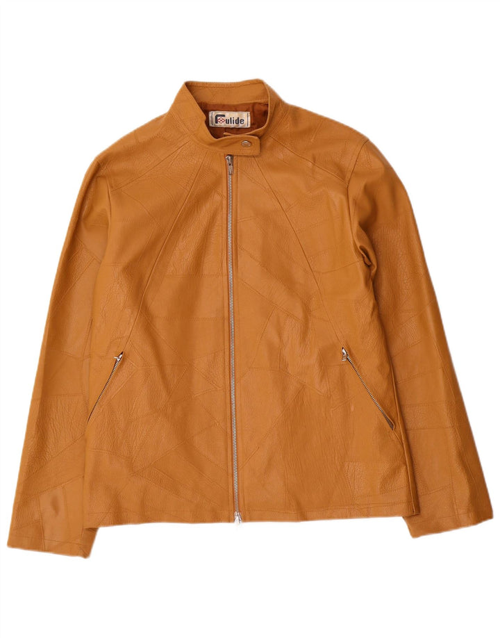 Giacca vintage da donna in ecopelle UK 14 Grande patchwork beige in polivinile