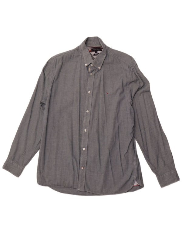TOMMY HILFIGER Camicia da uomo vestibilità regolare XL Cotone maculato grigio