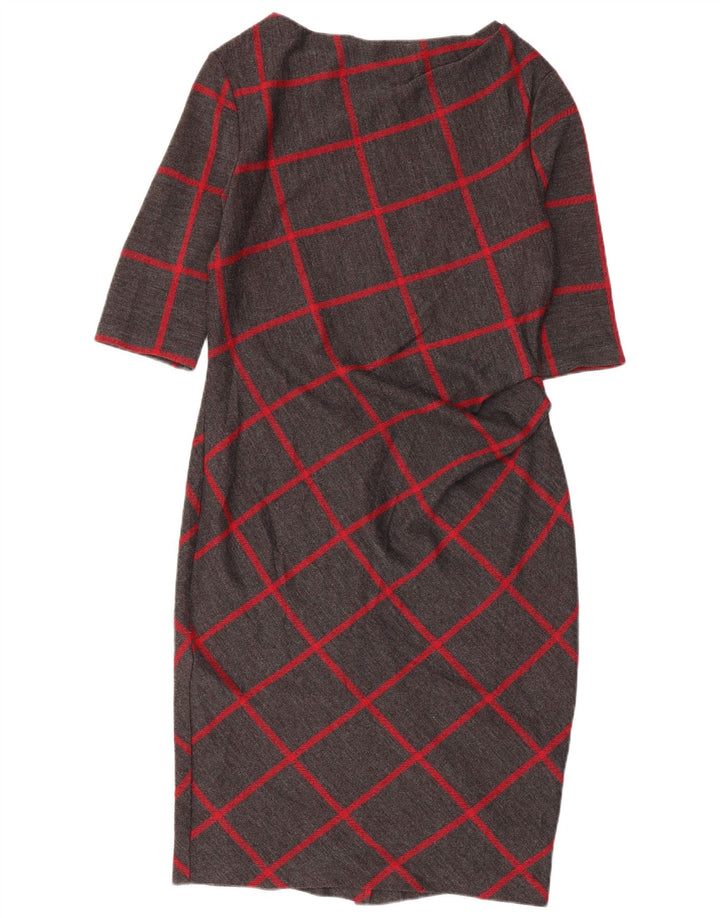 JASPER CONRAN Abito tubino con maniche a 3/4 da donna UK 14 Grigio medio a quadri